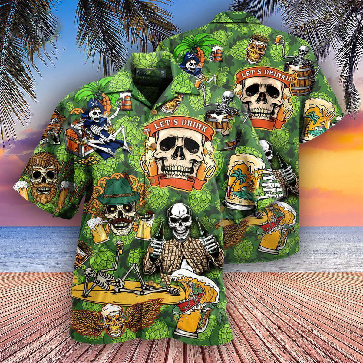 Skull Drink Beer Hawaiian Shirt Let