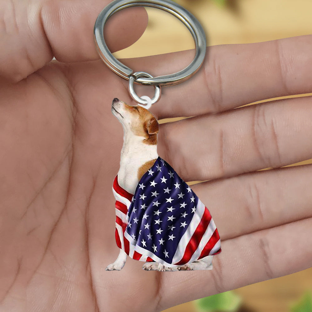 Jack Russell Terrier American Patriot Flag Acrylic Keychain
