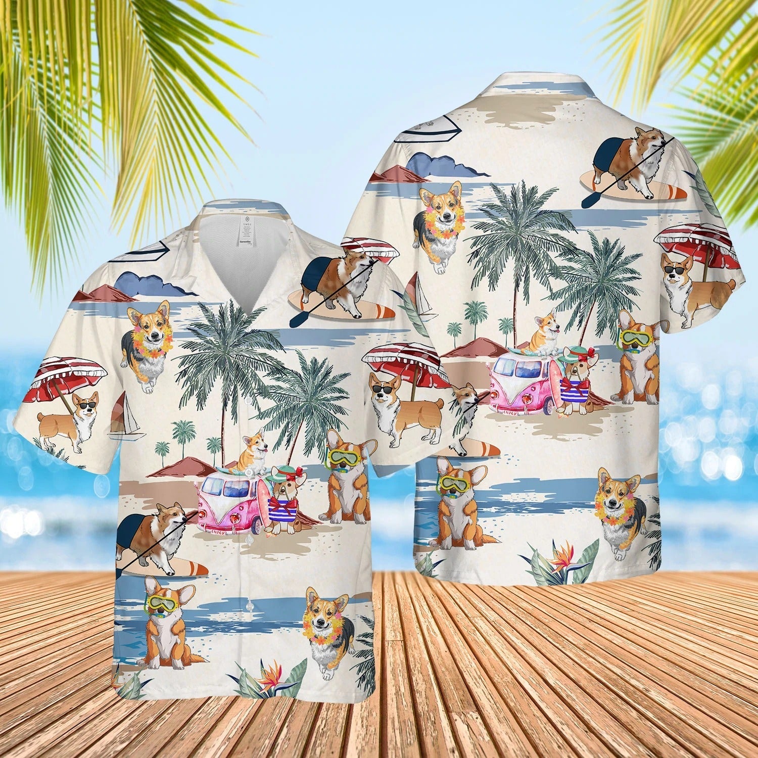 Corgi Summer Beach Hawaiian Shirt/ Short Sleeve Dog Aloha Beach Shirt For Men And Woman