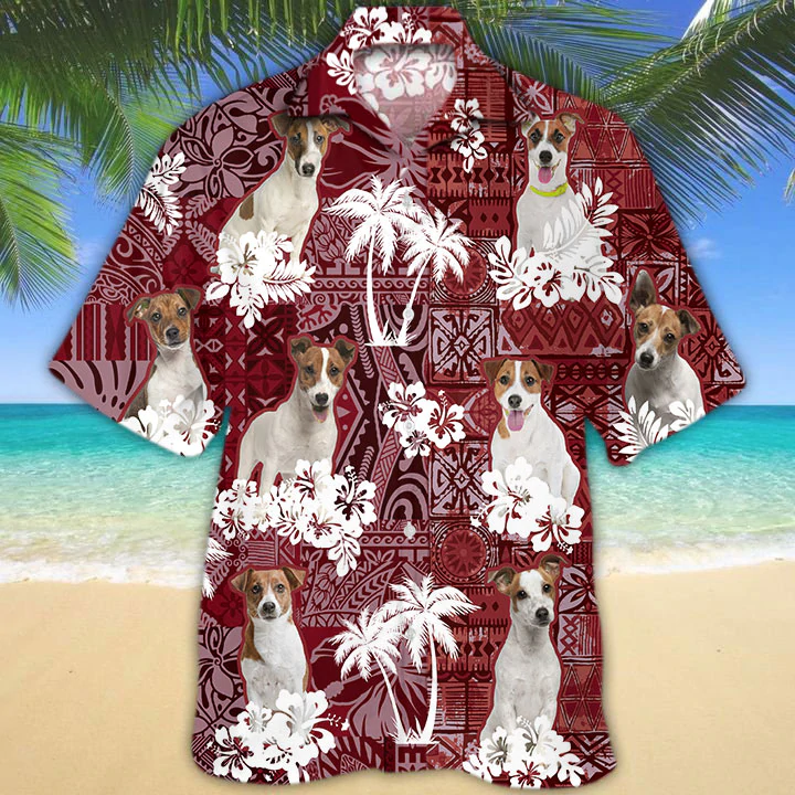 Jack Russell Terrier Red Hawaiian Shirt/ Gift for Dog Lover Shirts/ Men''s Hawaiian shirt/ Summer Hawaiian Aloha Shirt