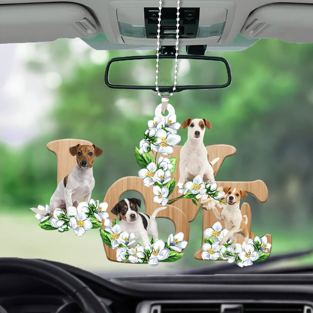 Cute Dog Ornaments Jack Russell Terrier Love Flowers Dog Lover Car Hanging Ornament