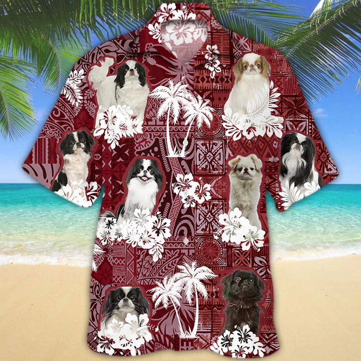 Japanese Chin Red Hawaiian Shirt/ Gift for Dog Lover Shirts/ Animal Summer Shirts