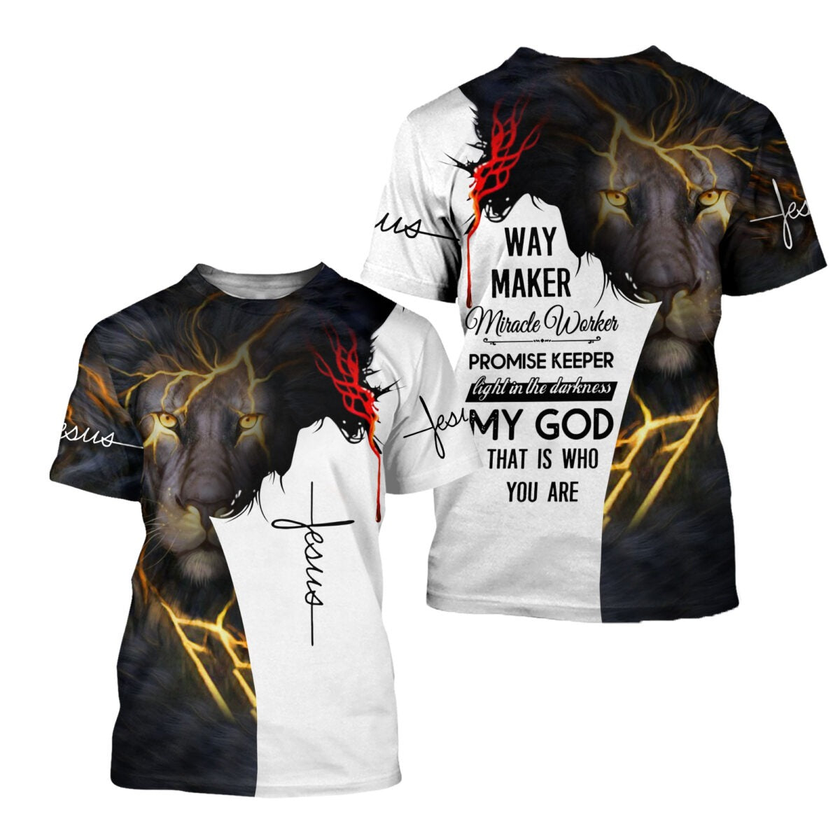 Jesus Way Maker 3D All Over Printed Shirts My God That Is Who You Are Lion Jesus 3D Hoodie Shirts