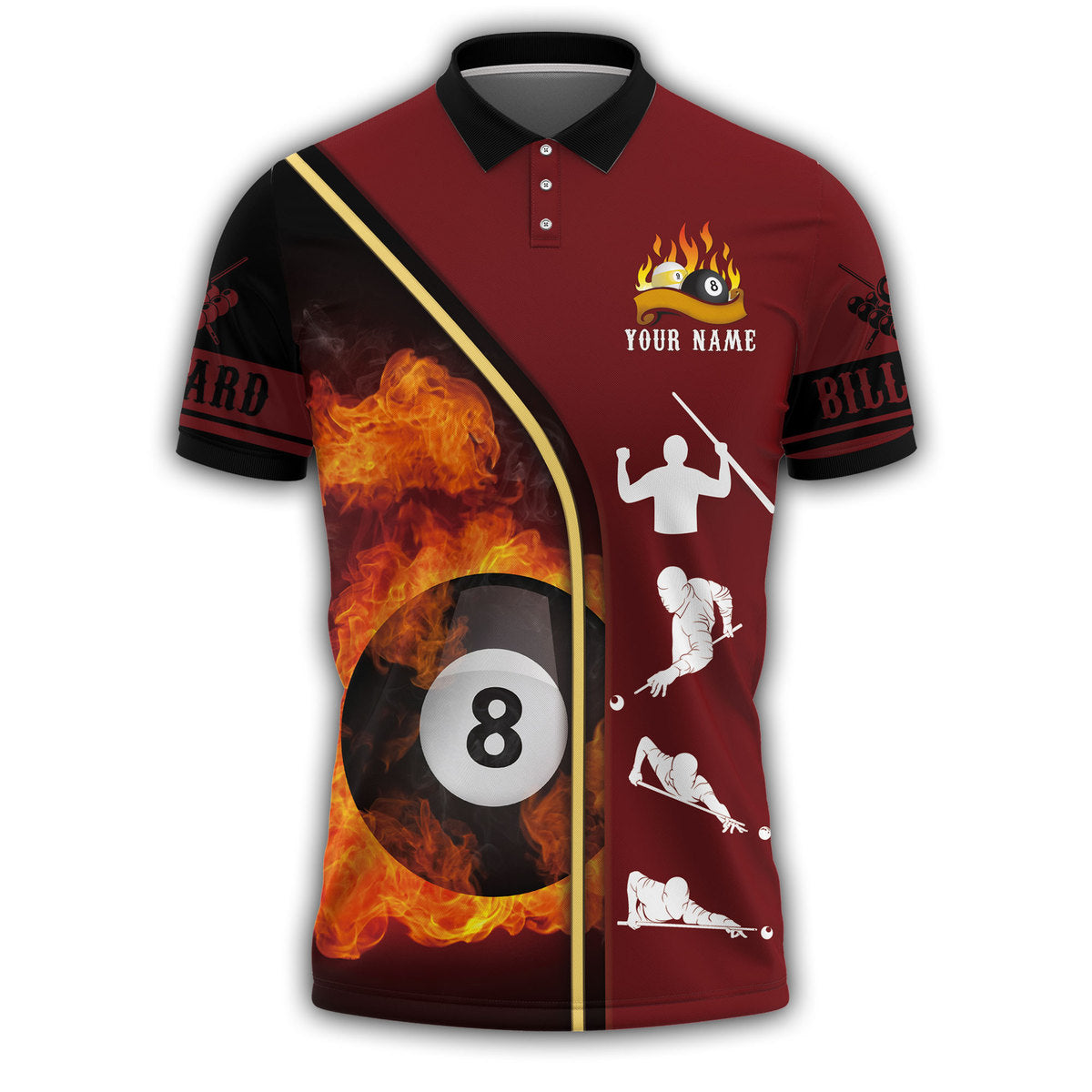 3D All Over Print Ball On Fire With Billiards Stance Polo Shirt/ Funny Billiards Shirt
