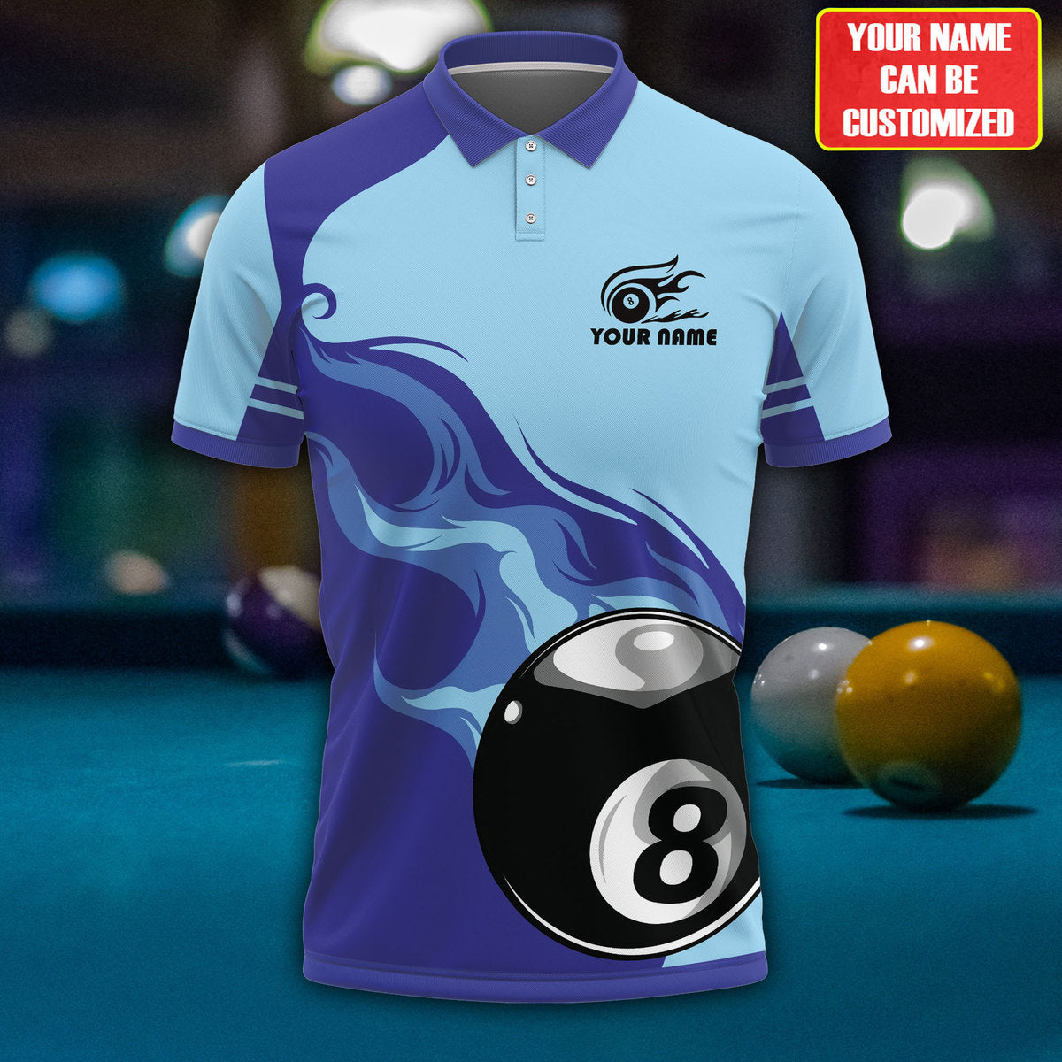Personalized Name Billiard All Over Printed Unisex Polo Shirt/ Unique Billiards Shirt for Men