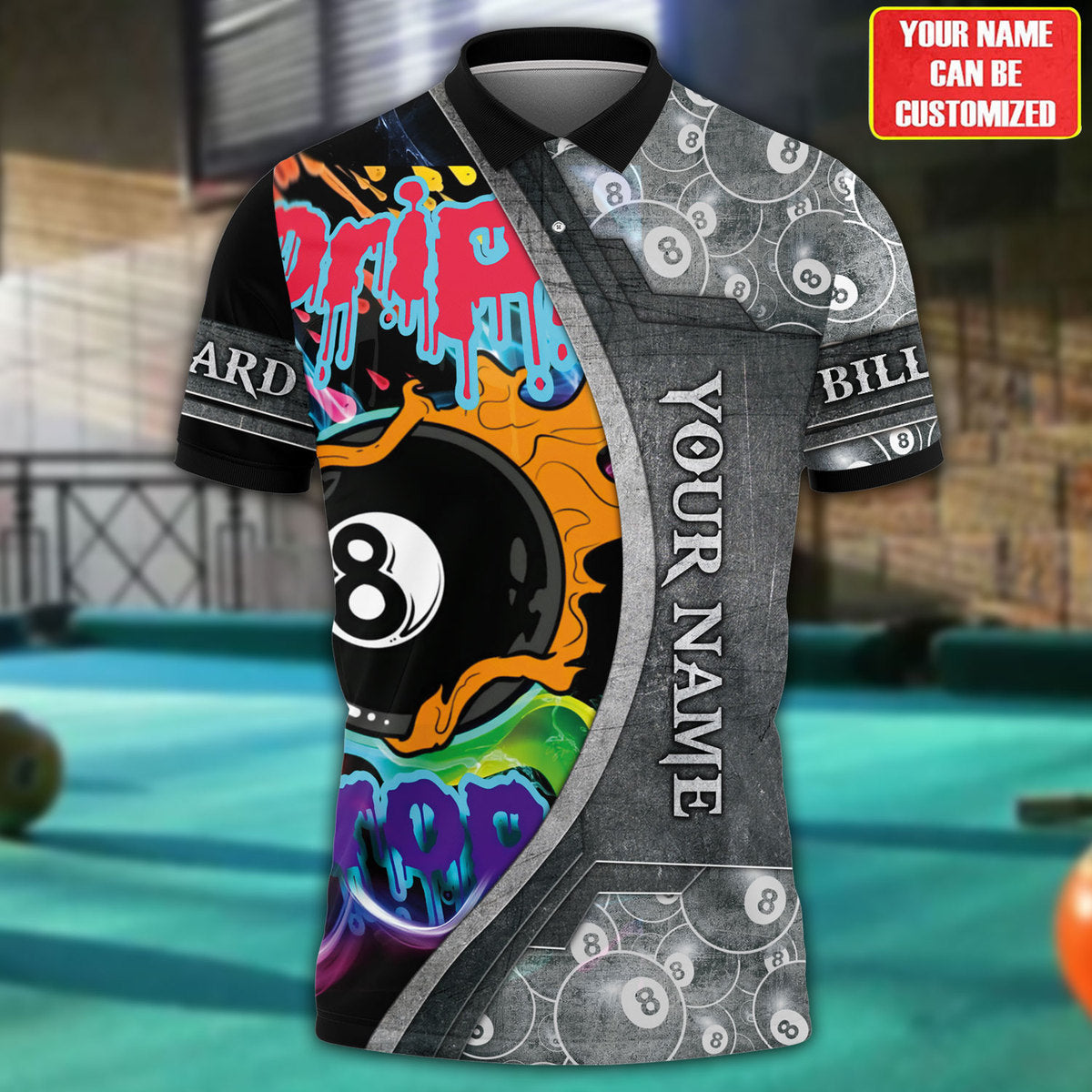 3D All Over Print Drip and Drop Ball Billiard Polo Shirt/ Ball Pattern Billiard Uniform