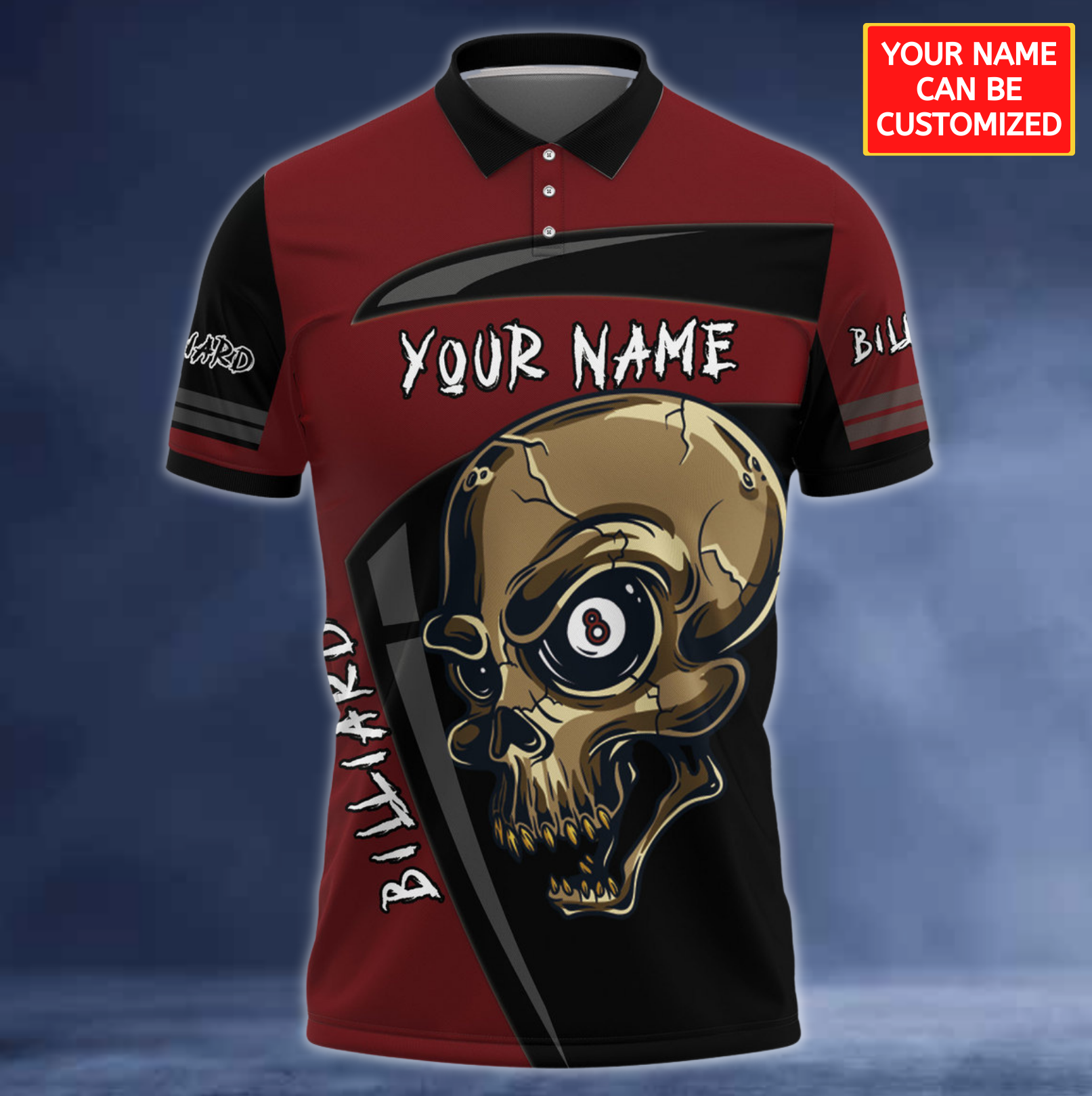 Custom Name 3D Skull Billiard Shirt Men/ Billiard Polo Shirt Skull Pattern/ Billiard Club Shirts