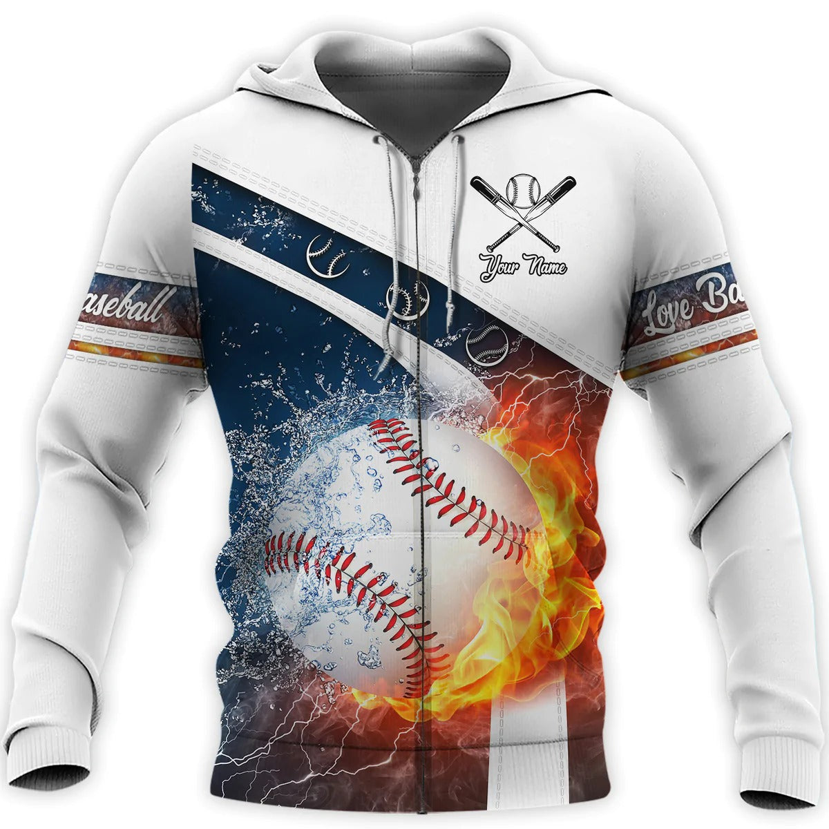 Custom Zip Hoodie Fire Baseball Pattern/ Strike Baseball 3D Tee Shirt/ Baseball Lover Gifts