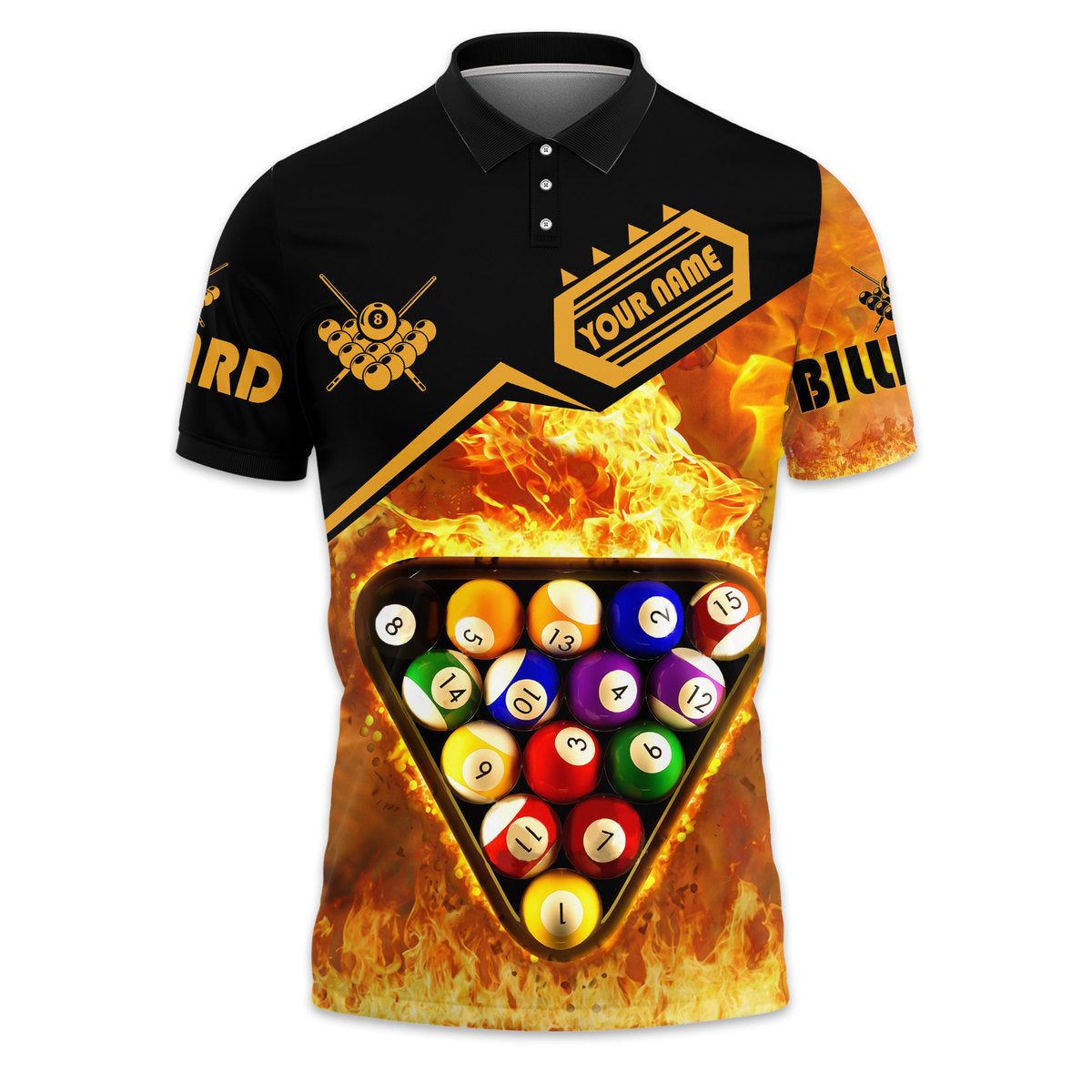 Personalized Cue Ball Fire Polo Shirt/ Perfect Shirt for Billiards Player/ Team