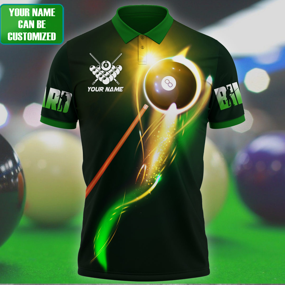 Green Unisex Billiard Flow Ball Polo Shirt/ Custom Name Billiard 3D Shirt