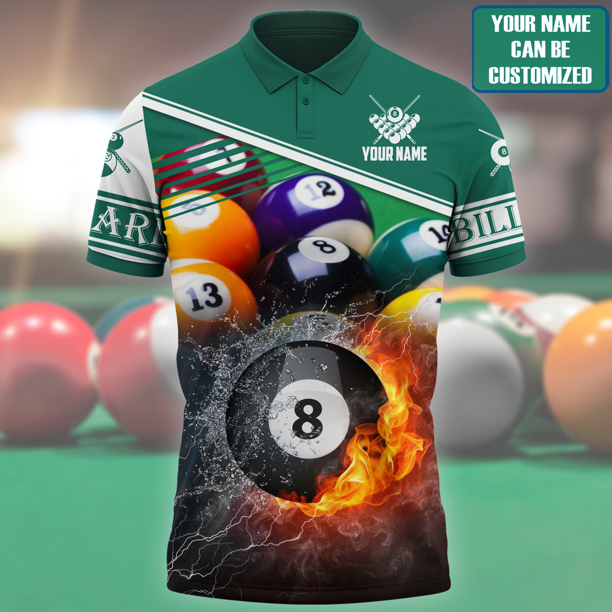 Custom Name Billiard Shirt/ Billiard Fire Colorful Polo Shirt/ Billiard Team Uniform/ Gift For Billiard Player