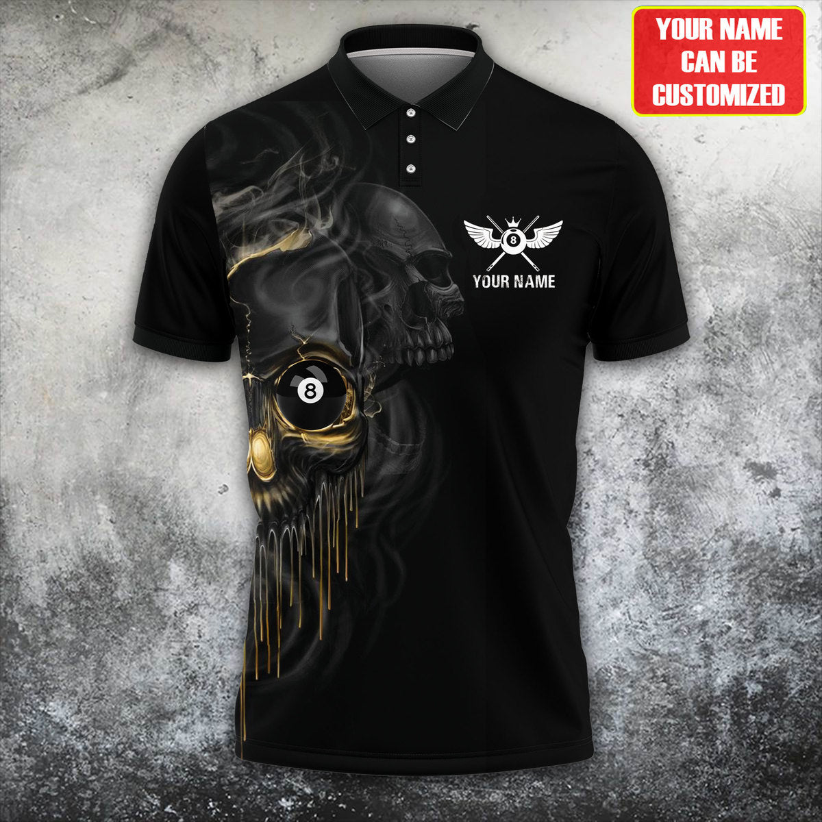 Skull Billiards Polo Shirt/ Black Skull Billiards Shirt Design For Men/ Scary Gift Idea
