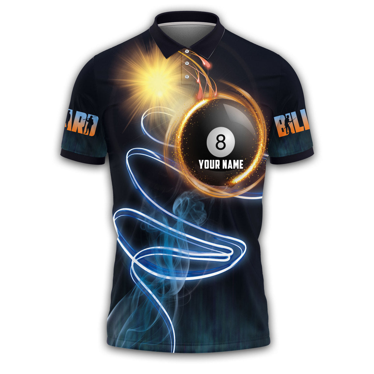 Personalized Name Ball Smoke and Sun Flow Billiard Polo Shirt/ Custom In Ball Billiard Shirt for Pool Player