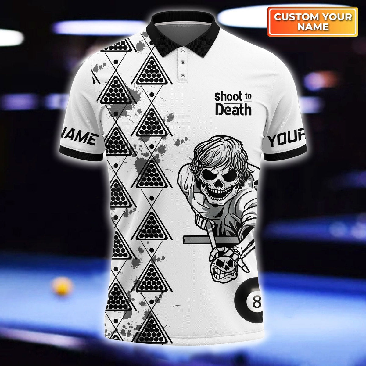 3D All Over Print Shoot To Death Skull Billiard Polo Shirt/ Funny Skull Playing Billiard Shirt