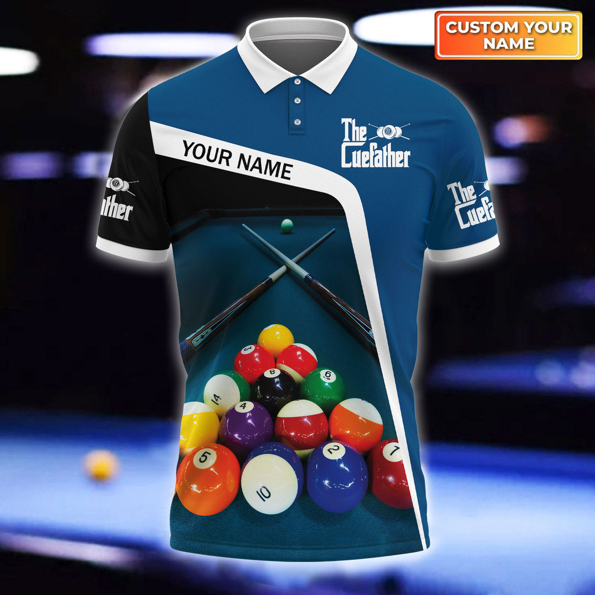 Personalized Sublimation Billiard Art on Polo Shirt/ Funny The Cuefather Shirt/ Billiard Lover Gift/ Billiard Club Uniform