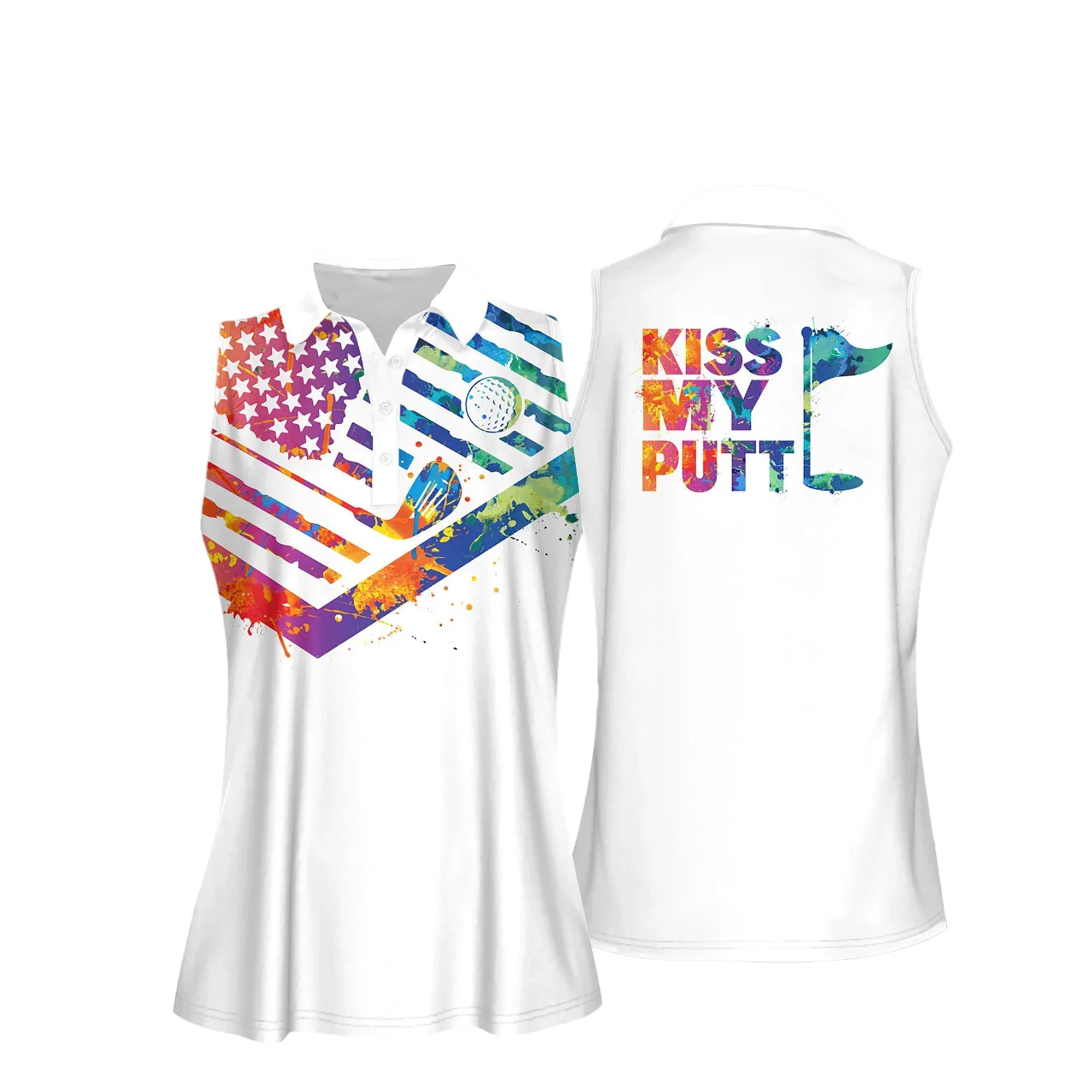 Kiss My Putt Watercolor Women Short Sleeve Polo Shirt/ Women’s Jersey Polo Shirt