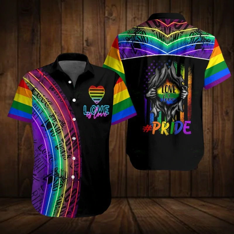 Lgbt Flower Hawaiian Shirt For Men And Women/ Pride Love Is Love Rainbow Hawaiian Shirt
