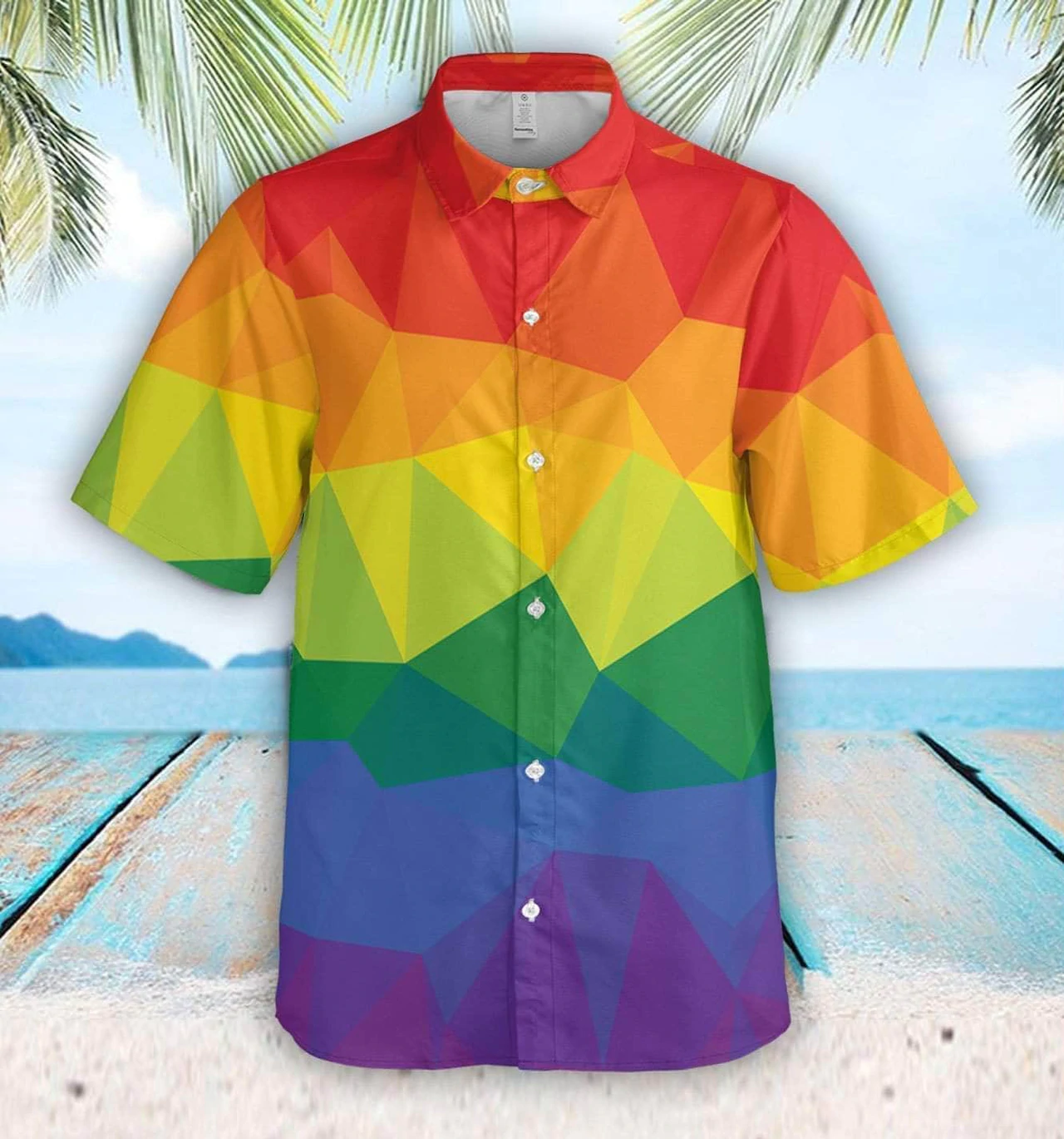 Lgbt Polygon Pattern Hawaiian Shirt For Men And Women/ Rainbow Color Hawaiian Shirt