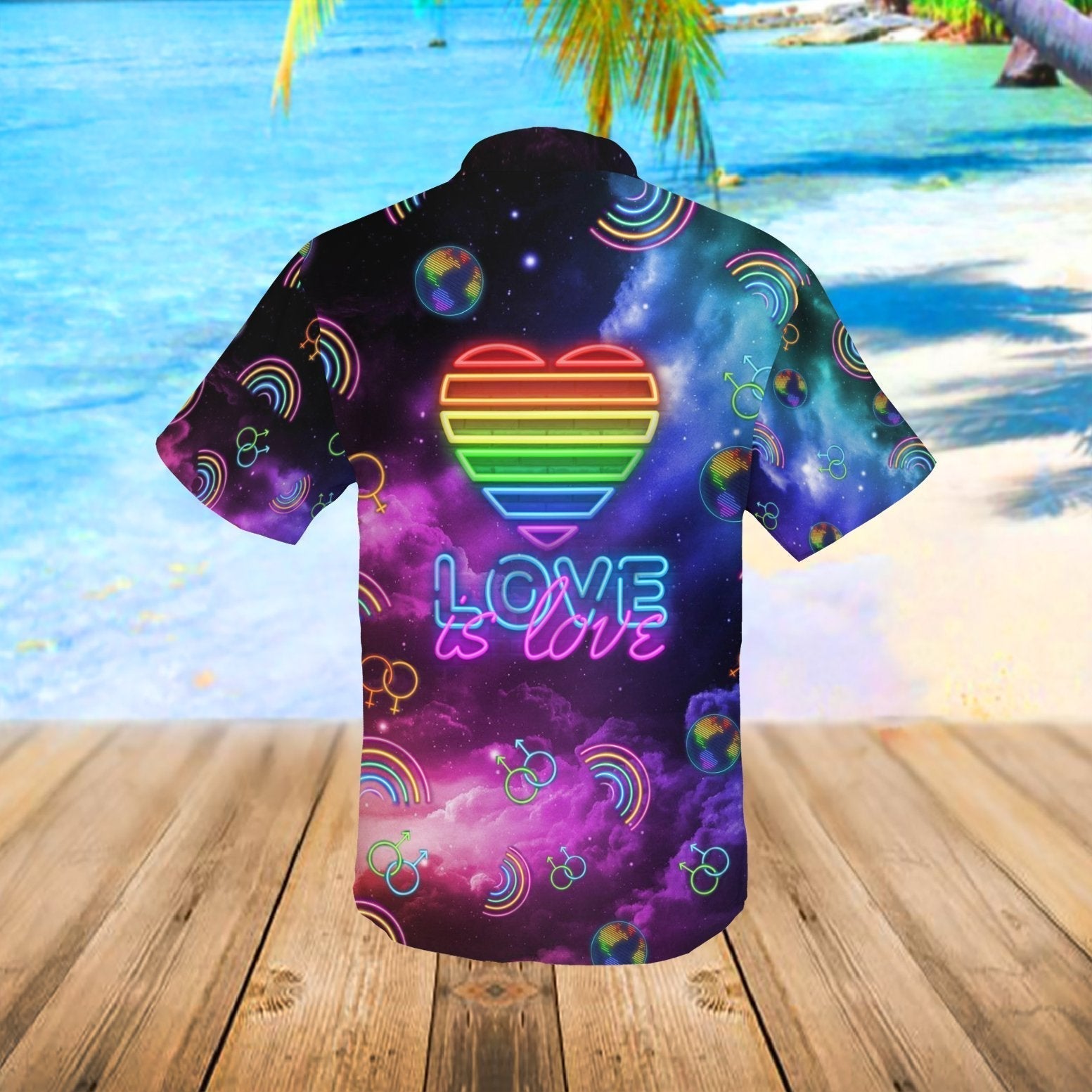 LGBT Hawaiian Shirt Neon Lights Love Is Love Space Galaxy Hawaii Aloha Shirt