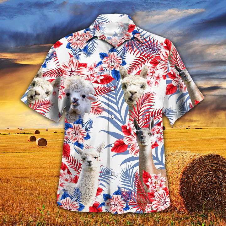 Llama Lovers American Flag Hawaiian Shirt/ Llama aloha Hawaiian shirt/ Hawaiian shirt men/ Hawaiian shirt women