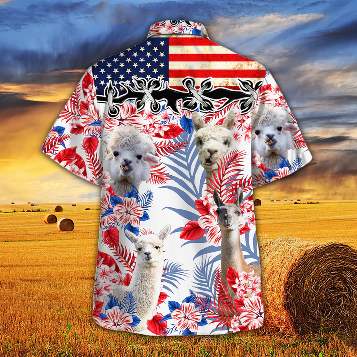 Llama Lovers American Flag Hawaiian Shirt/ Llama aloha Hawaiian shirt/ Hawaiian shirt men/ Hawaiian shirt women