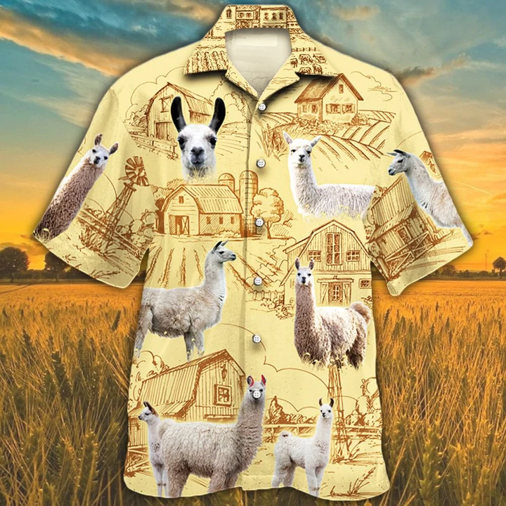 Llama Lovers Farm Hawaiian Shirt/ Animal Llama Short Sleeve Hawaiian Aloha Shirt for Men/ Women