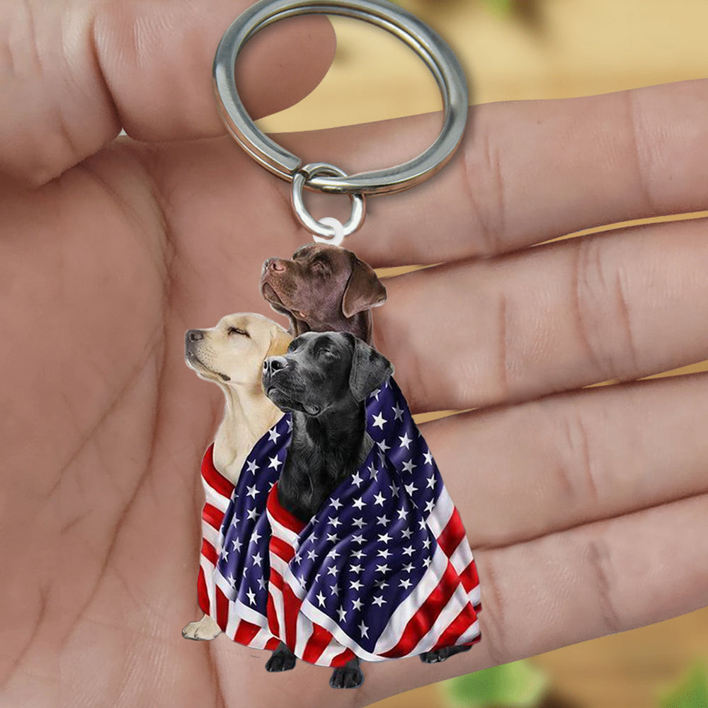 Labrador Retriever Dogs American Patriot Flag Acrylic Keychain