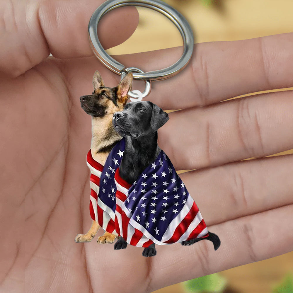 Labrador Retriever German Shepherd Dogs American Patriot Flag Acrylic Keychain