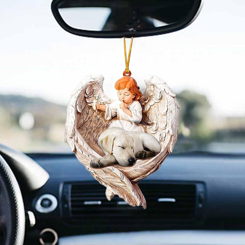 Sleeping Labrador Retriever Protected By Angel Car Hanging Ornament Angel With Dog Ornament