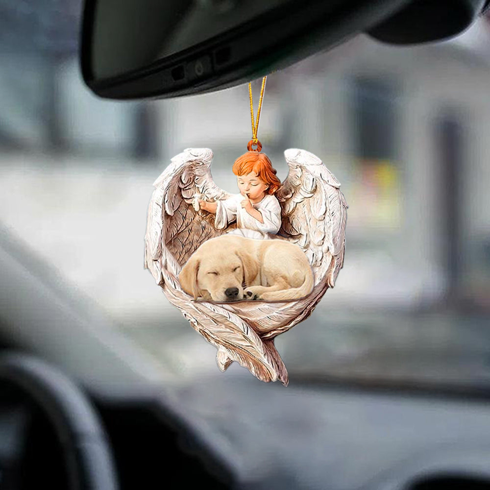 Sleeping Labrador Retriever Protected By Angel Car Hanging Ornament Dog Sleeping 2 Side Ornament