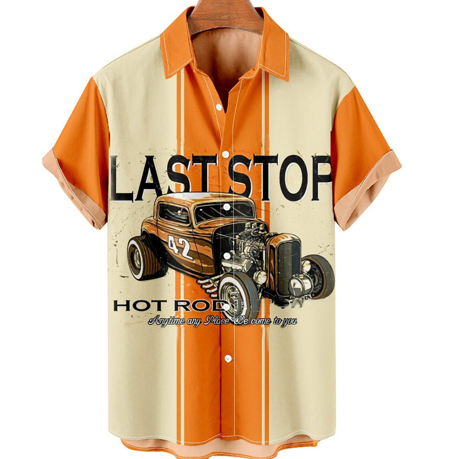 Last stop Men''s Retro Car Casual Contrast Shirt/ Hawaiian shirt vintage/ Hawaii shirts mens