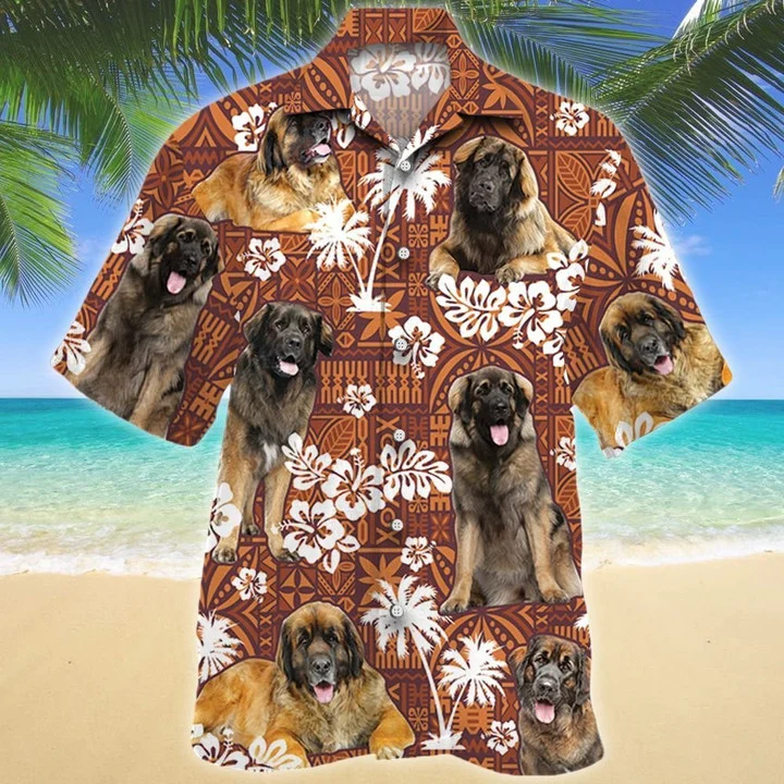 Leonberger Dog Red Tribal Pattern Hawaiian Shirt/ Funny Dog/ Dog Lover hawaiian Shirt For Men