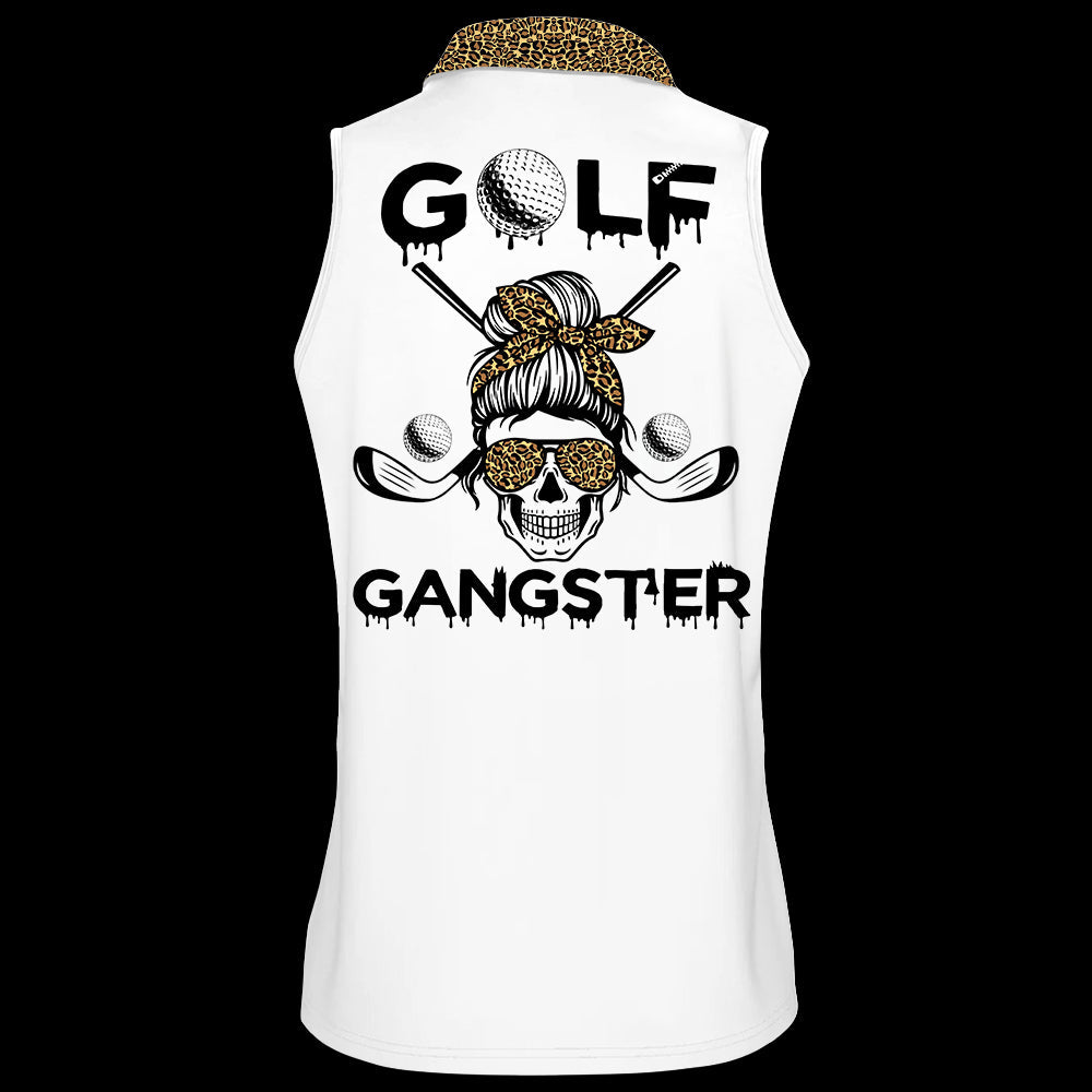 Leopard Skull Golf Gangster Sleeveless & Zipper Polo Shirt For Woman