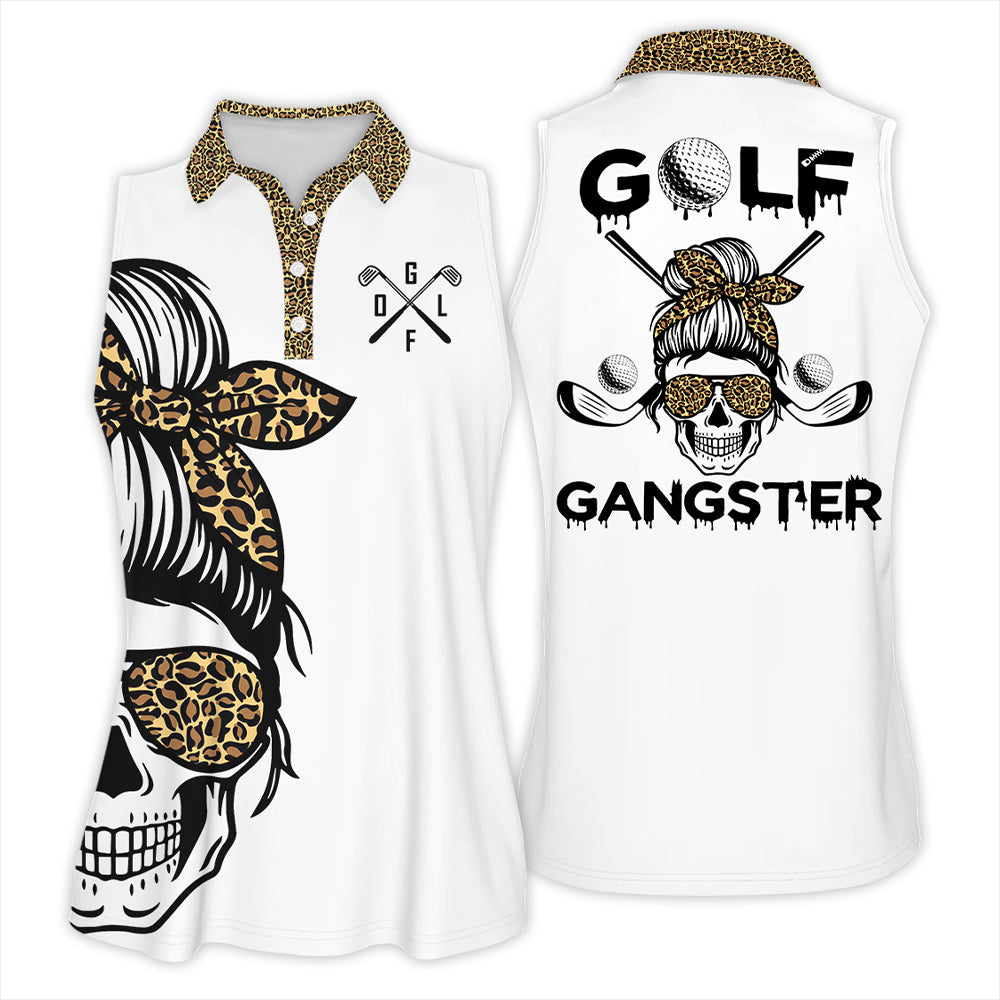 Leopard Skull Golf Gangster Sleeveless & Zipper Polo Shirt For Woman