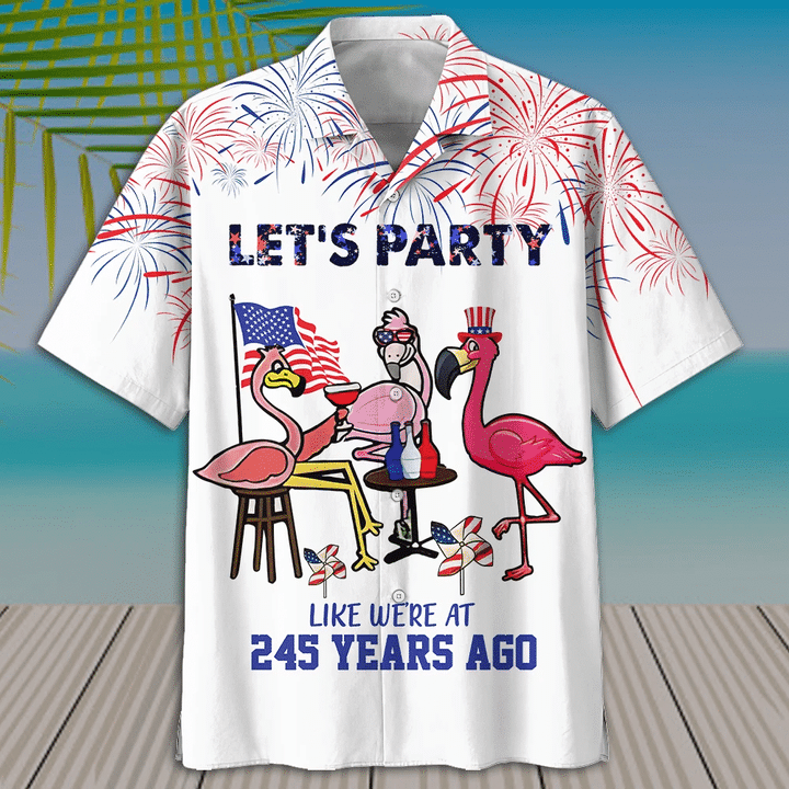 Let''s Party Flamingo American Flag Hawaiian Shirt