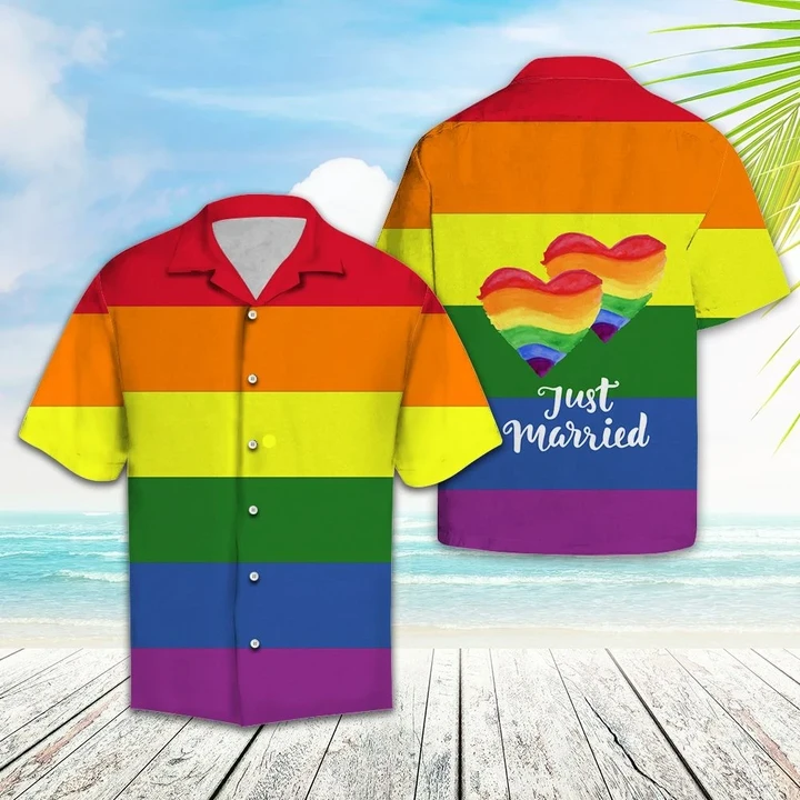 Lgbt Love Is Love Again Just Married Heart Shape Themed Hawaiian Shirt