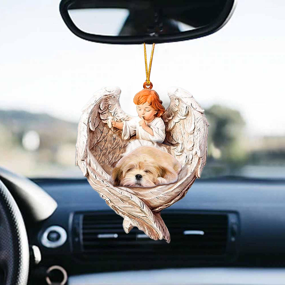 Sleeping Lhasa Apso Protected By Angel Auto Interior Hanging Ornament