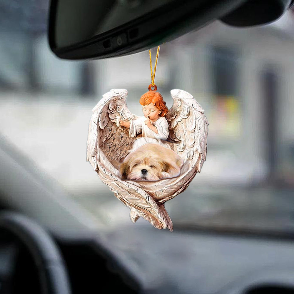 Sleeping Lhasa Apso Protected By Angel Auto Interior Hanging Ornament