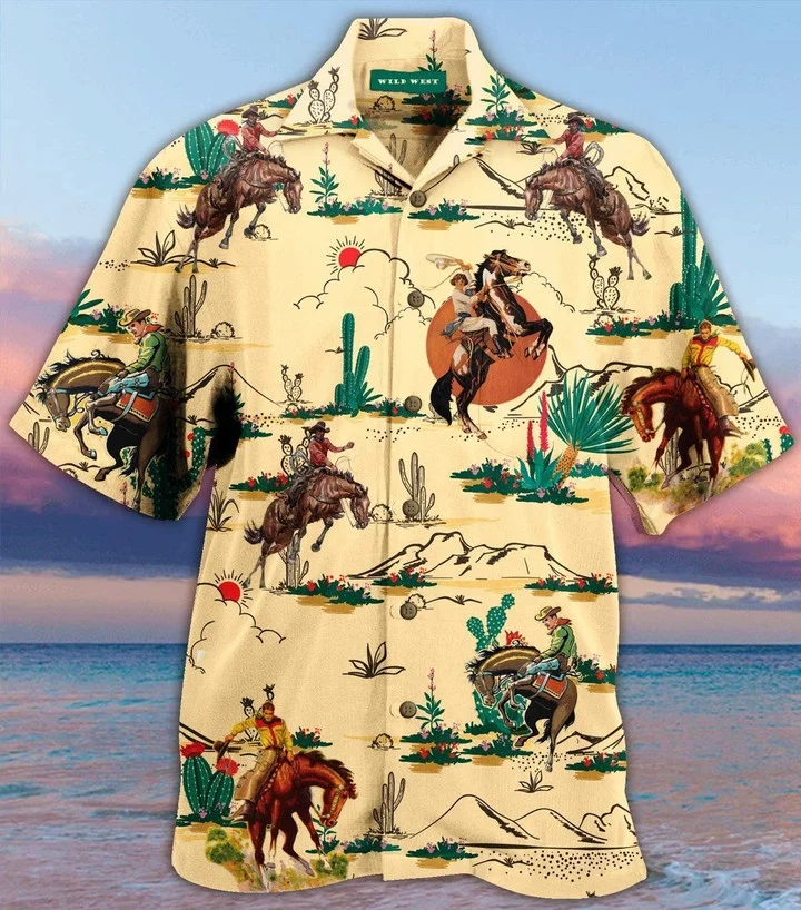 Life Of Cowboy On Wheat Color Design Hawaiian Shirt