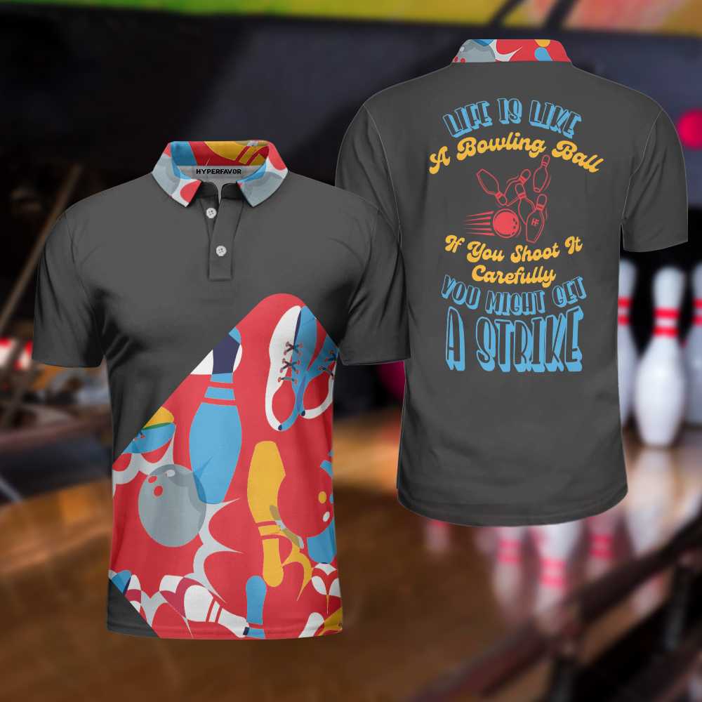 Life Is Like A Bowling Ball Polo Shirt/ Colorful Tenpin Bowling Shirt For Men/ Gift Idea For Bowling Lovers Coolspod