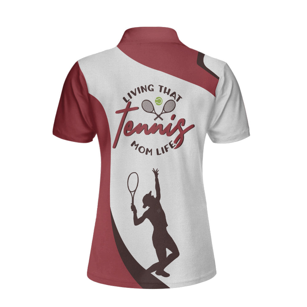 Living That Tennis Mom Life Short Sleeve Women Polo Shirt/ White And Red Tennis Shirt For Ladies Coolspod