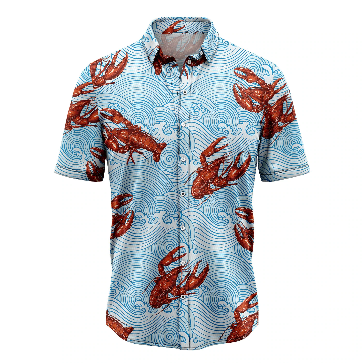 Lobsters Blue Waves Hawaiian Shirt/ Summer Hawaiian Shirts for Men and Women Aloha Beach Shirt