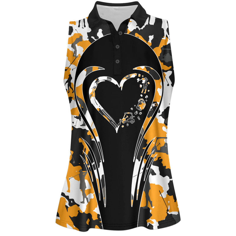 Love Golf And Beer Camouflage Pattern Women Sleeveless Polo Shirt