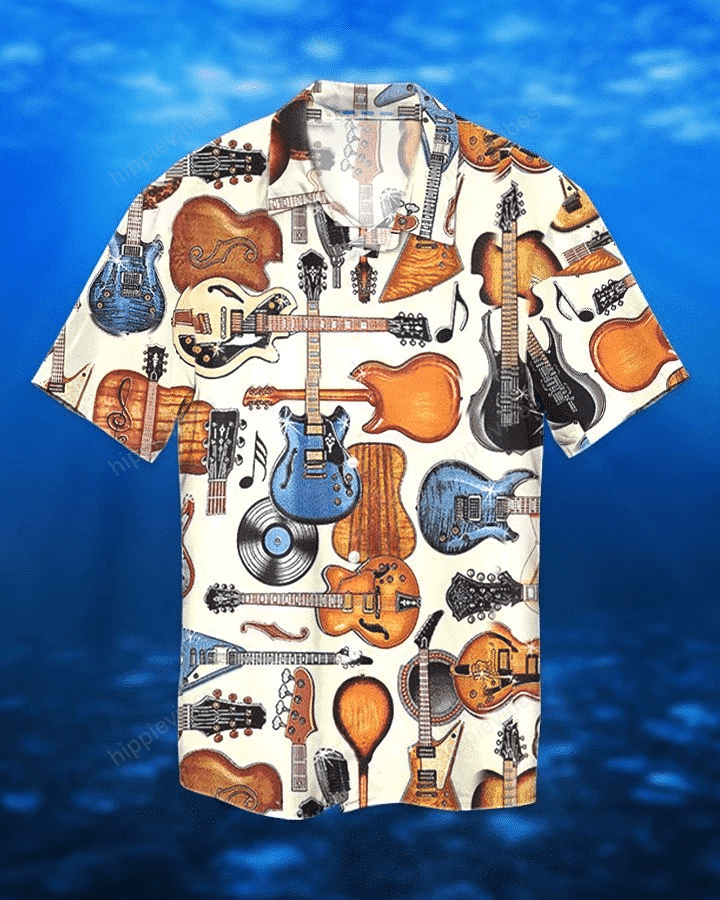 Love Guitar Bass Bling White Hawaiian Shirt/ Short Sleeve Hawaiian Aloha Shirt