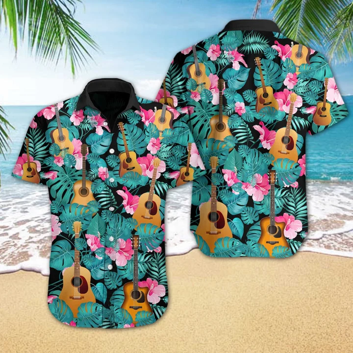 Love Music Guitar Tropical Design Hawaiian Shirt