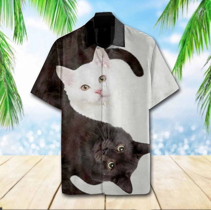 Lovely Cat Yin Yang Design Hawaiian Shirt for Men/ women/ Gift for cat lovers
