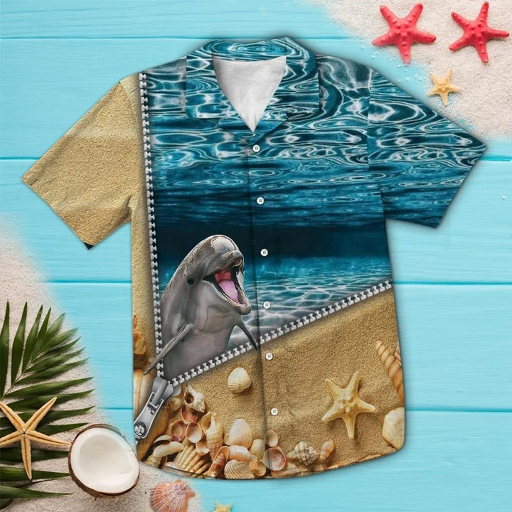 Lovely Zipper Ocean With Dolphin Hawaiian Shirt