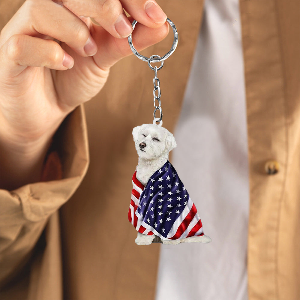Bichon Frise American Patriot Flag Acrylic Keychain