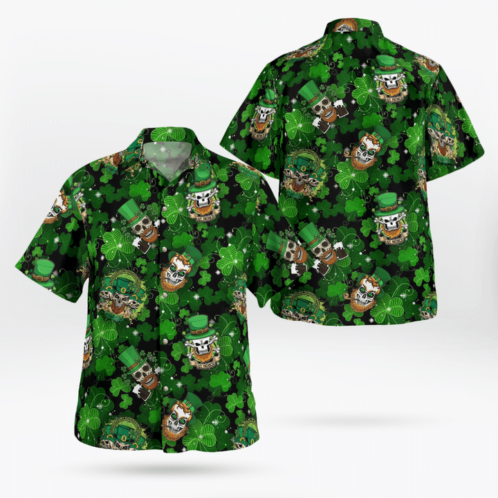 St. Patrick''s day Hawaiian Shirt - Many Patrick Skulls Green Clover Pattern Hawaii Shirt - Gift For Irish