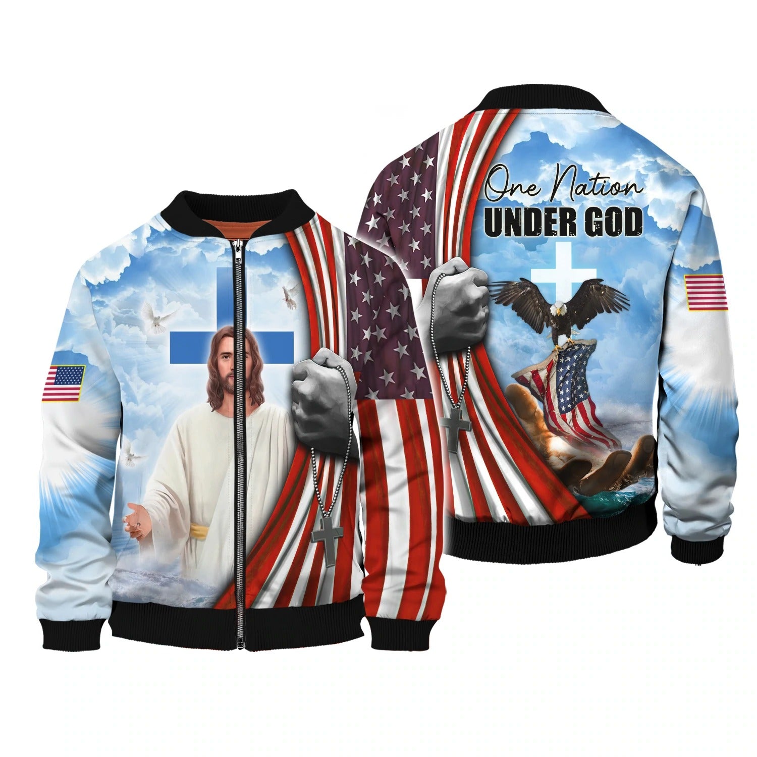Jesus And Eagle 3D T Shirt/ 4Th Of July Patriotic All Over Print Tshirt Hoodie/ One Nation Under God Hawaiian Shirt